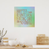 Geluk dan een eenhoorntje op een regenboog. poster (Keuken)