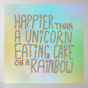 Geluk dan een eenhoorntje op een regenboog. poster