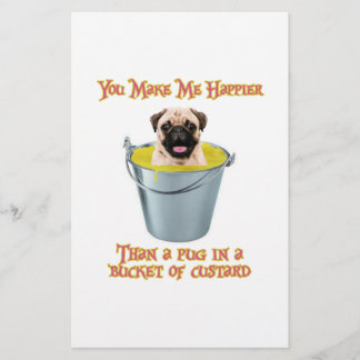 Geluk dan een pug in een Bucket of Custard
