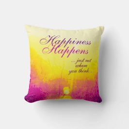 "Geluk gebeurt" Geel, magenta design Kussen