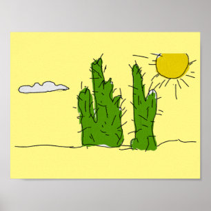Geluk Groene Cactus Doodle Poster