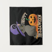 Geluk Halloween Cat met pompoen Wandkleed (Voorkant)