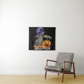 Geluk Halloween Cat met pompoen Wandkleed (In Situ (horizontaal))