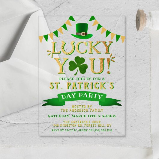 Geluk Hebben! St. Patrick's Dag Feest Acryl Uitnodigingen