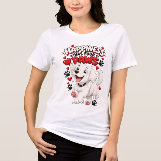 Geluk Heeft Vier Pootjes Mooie Hond Tshirt (Voorkant)