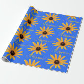 "Geluk" Heldere Zonnegele Bloemen, Royal Blue Cadeaupapier (Uitgerold)