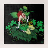 Geluk Iers Groen Fee Rode Haar Klaverblad Legpuzzel (Verticaal)