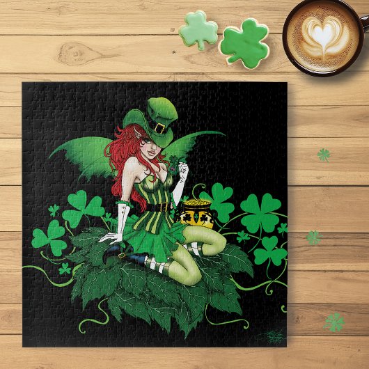 Geluk Iers Groen Fee Rode Haar Klaverblad Legpuzzel