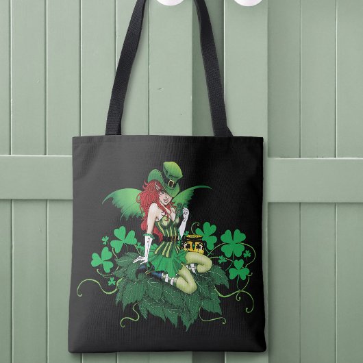 Geluk Iers Groen Fee Rode Haar Klaverblad Tote Bag