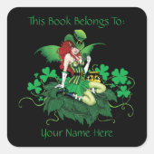 Geluk Ierse Fairy Groene Bookplate Vierkante Sticker (Voorkant)