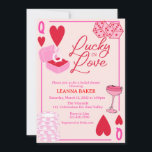 Geluk in liefde, Vrijgezellenfeest, geluk, Kaart<br><div class="desc">Lucky in Love,  Vrijgezellenfeest,  Lucky,  Pink,  Las Vegas thema,  Casino,  Roze en rood,  Bruid te zijn,  Bruids brunch, </div>