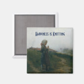 Geluk is breien schilderij van een meisje magneet (Voorkant / Achterkant)