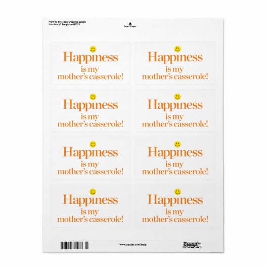 Geluk is de Casserole van mijn moeder Etiket (Full Sheet)