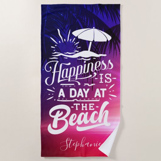 Geluk is een dag in het strand gepersonaliseerd strandlaken (Voorkant)