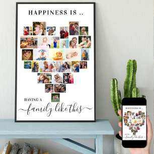 Geluk is een familie zoals deze Hart Fotocollage Poster