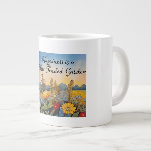 Geluk is een goed onderhouden tuin grote koffiekop (Voorkant rechts)