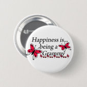 Geluk is een Grammy VLINDER Ronde Button 5,7 Cm (Voorkant /achterkant)
