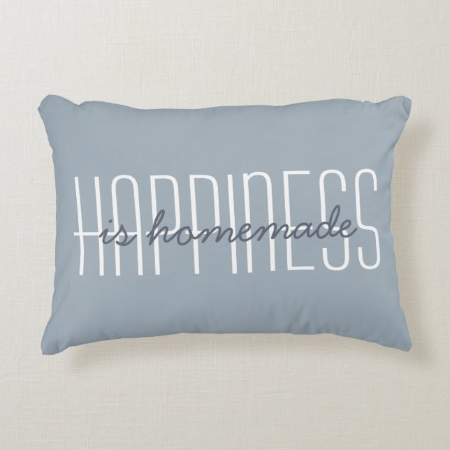 Geluk is een homemade Quote Blue Gray Decorative Accent Kussen (Voorkant)