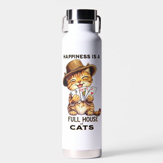 GELUK IS EEN HUIS VOL KATTEN Kattenpoker Waterfles (Voorkant)