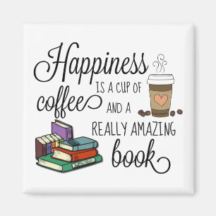Geluk is een Koffiebeker en een geweldig boek Magneet