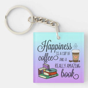 Geluk is een Koffiebeker en een geweldig boek Sleutelhanger