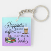 Geluk is een Koffiebeker en een geweldig boek Sleutelhanger (Achterkant)