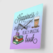 Geluk is een Koffiebeker en een geweldig boek Vierkante Klok (Hoek)
