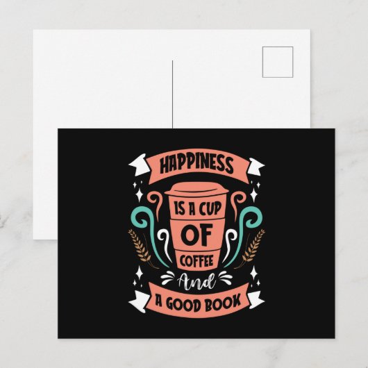 Geluk is een Koffiebeker en een goed boek Briefkaart (Voorkant / Achterkant)