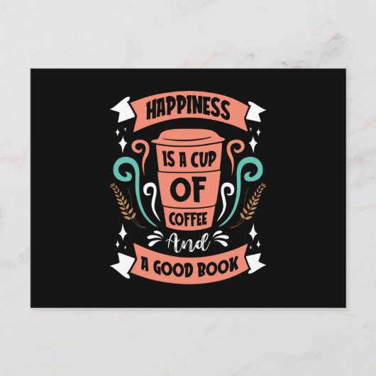 Geluk is een Koffiebeker en een goed boek Briefkaart (Voorkant)
