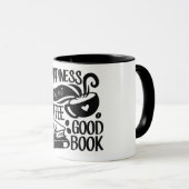 Geluk is een koffiebeker en een goed boek mok (Voorkant rechts)