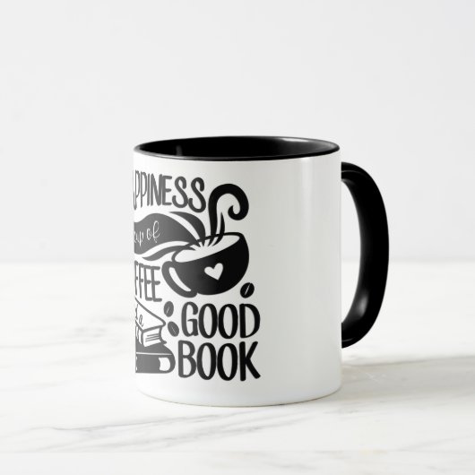 Geluk is een koffiebeker en een goed boek mok (Voorkant rechts)