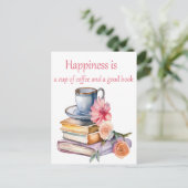 Geluk is een kop koffie en een goed boek briefkaart (Staand voorkant)