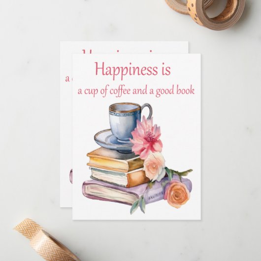 Geluk is een kop koffie en een goed boek notitiekaartje (Voorkant / Achterkant in situ)