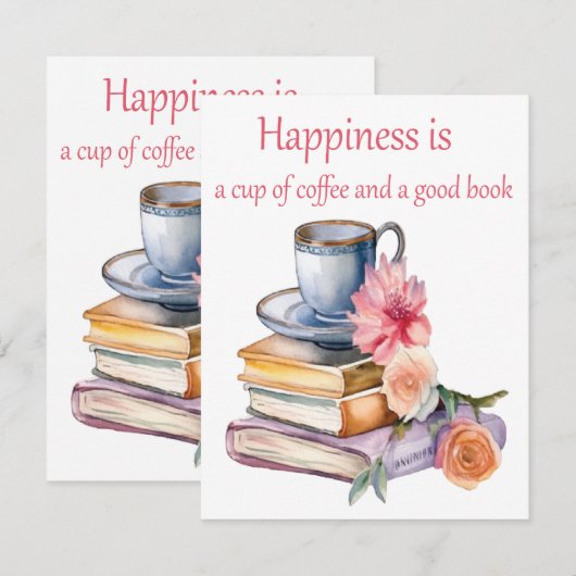 Geluk is een kop koffie en een goed boek notitiekaartje (Voorkant / Achterkant)