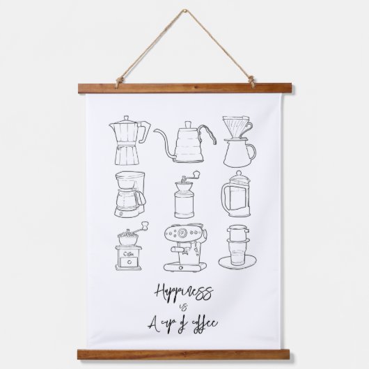 Geluk is een kop koffie hangend wandkleed (Voorkant)