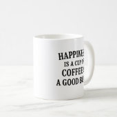 Geluk is een kopje koffie en een goed boek koffiemok (Voorkant rechts)