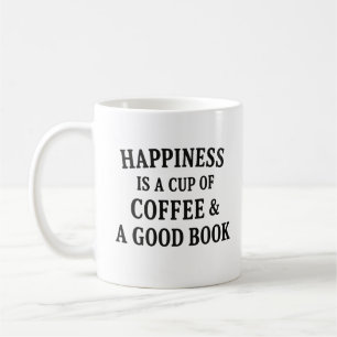 Geluk is een kopje koffie en een goed boek koffiemok