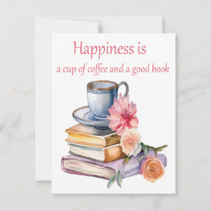Geluk is een kopje koffie en een goed boek notitiekaartje