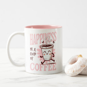 Geluk is een kopje koffie Retro Tweekleurige Koffiemok