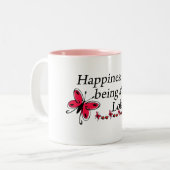 Geluk is een Lola BUTTERFLY Tweekleurige Koffiemok (Voorkant links)
