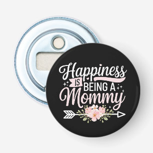 Geluk is een mammie zijn bloemrijke Moederdag Button Flesopener