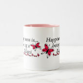 Geluk is een Mimi BUTTERFLY Tweekleurige Koffiemok (Center)