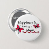 Geluk is een Mimi VLINDER Ronde Button 5,7 Cm (Voorkant /achterkant)