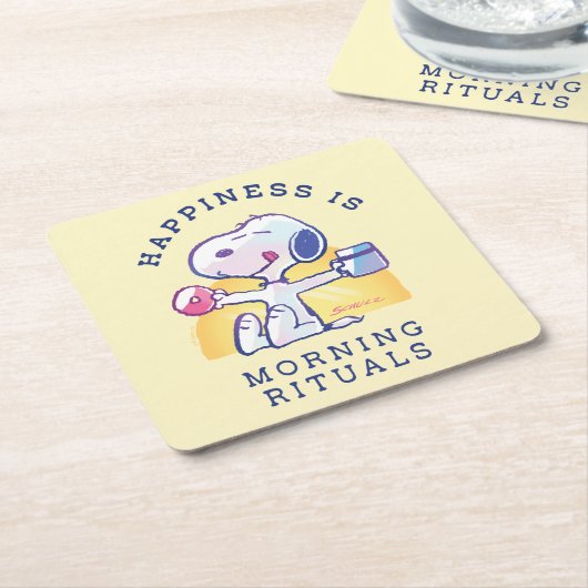 Geluk is een ochtendritueel kartonnen onderzetters (Schuin)