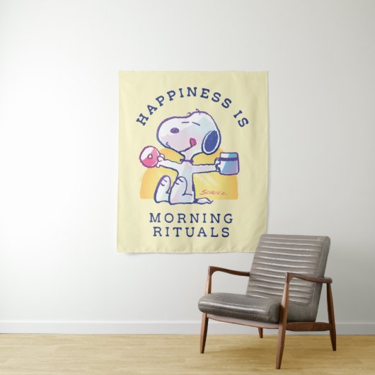 Geluk is een ochtendritueel wandkleed (In situ)