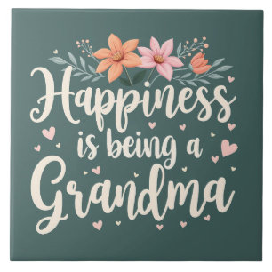 Geluk is een oma Floral Cottagecore zijn Tegeltje