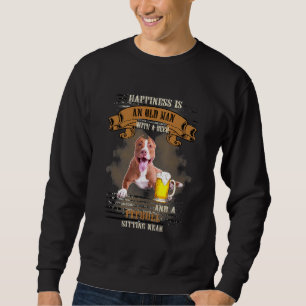Geluk is een oud Man met bier en een pitbull Si Trui