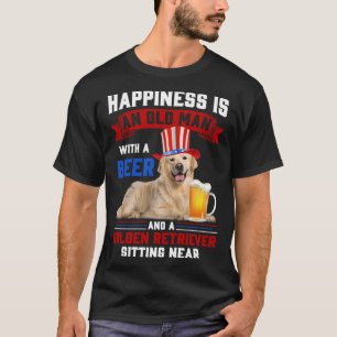 Geluk is een oud Man met een bier en een gouden R T-shirt
