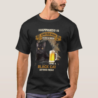 Geluk is een oud Man met een bier en een zwarte au T-shirt