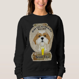 Geluk Is Een Oude Man Met Een Bier Shih Tzu Trui